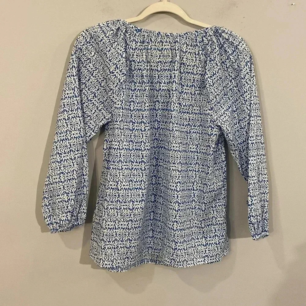 NWT J Crew Long Sleeve Blouse Tassels Blue White‎ size XS image 7